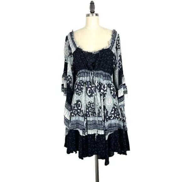 Free People Heart of Gold Blue Babydoll Mini Dress - Picture 3 of 8